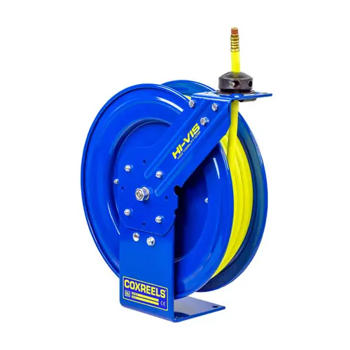Coxreels P Series Standard Duty Air Reel w/ High Visibility Safety Hose - Reel & Hose - 3/8 in. x 50 ft.