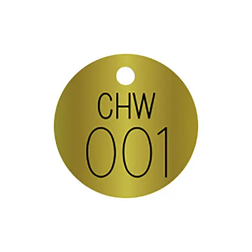 Marking Services BVT "CHW" Chilled Water Round Brass Valve Tags, w/Top Hole Mount, Priced Each