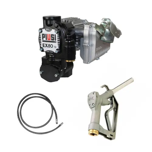 PIUSI EX80 Series Heavy Duty 120V AC Powered Transfer Pump w/ Manual Nozzle - 20 GPM