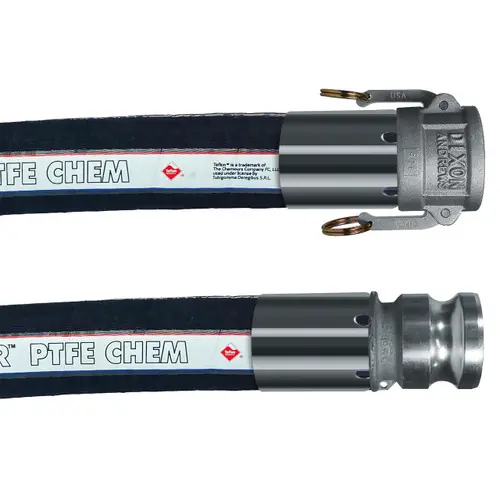 Tudertechnica Tufluor® White PTFE 1 in. Chemical Suction & Delivery Hose 250 PSI Assemblies w/ Stainless Steel Female Coupler x Male Adapter Ends