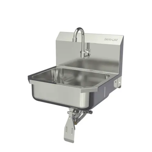 SANI-LAV 605L Hands-Free Wall Mount Stainless Steel Sink - Single Knee Pedal Valve