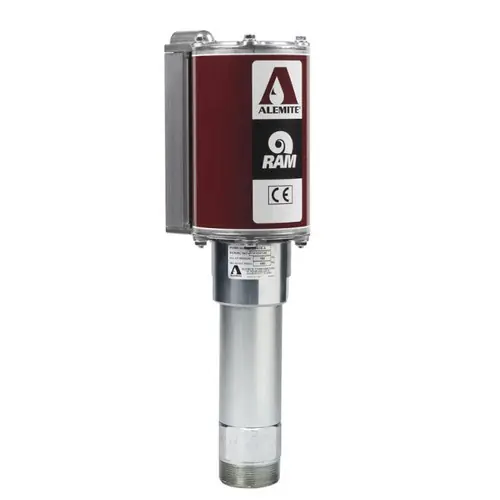 Alemite 9918-A 1 1/2 in. x 1 1/2 in. NPTF 3:1 9 GPM Air Powered Stationary RAM Stub Pump - 2 in. NPTF Bung Adapter Included