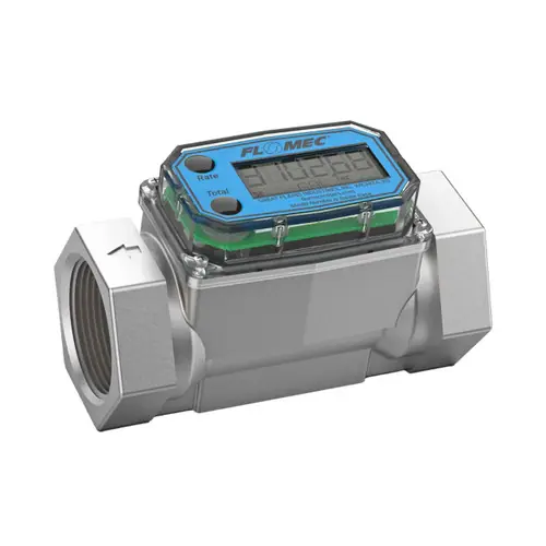 GPI G2S15NQ9GMB 1 1/2 in. NPT Industrial Stainless Steel Turbine Flow Meter w/ Battery Powered Display