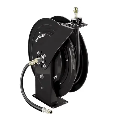 Alemite 8078-FBK 3/8 in. ID x 50 ft. 300 PSI Heavy Duty Air Water Reel w/ Hose - Black