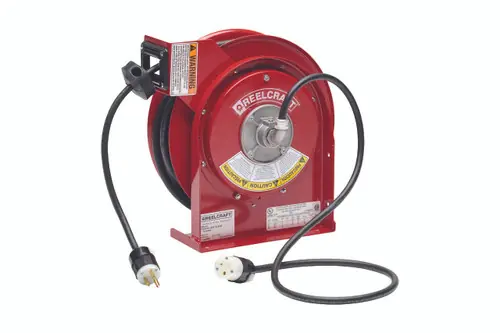 Reelcraft L 4545 123 3A-RP 12/3 45 ft. Premium Duty Single Receptacle Power Cord Reel - Reel & Cord