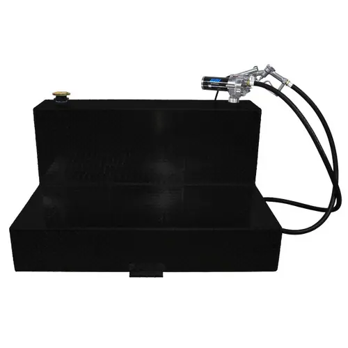 95 Gallon Aluminum L-shape Fuel Transfer Tank w/ GPI 15 GPM Pump (12V DC) - Black Powder Coated