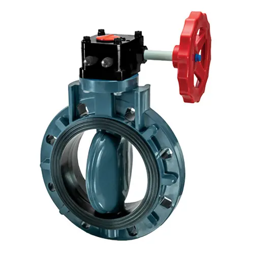 Chemline Plastics Type 58 Gear Operated Butterfly Valve, PP Body / PVDF Disc, FKM Seat