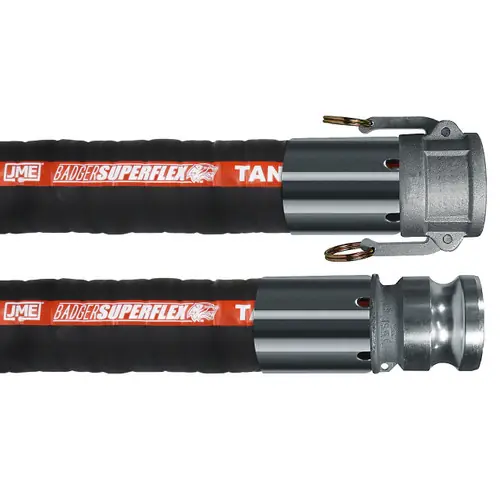 BadgerFlex 1 1/2 in. SuperFlex Fuel Transfer Hose Assembly w/ Part C Female Coupler x Part E Male Adapter Ends - Black