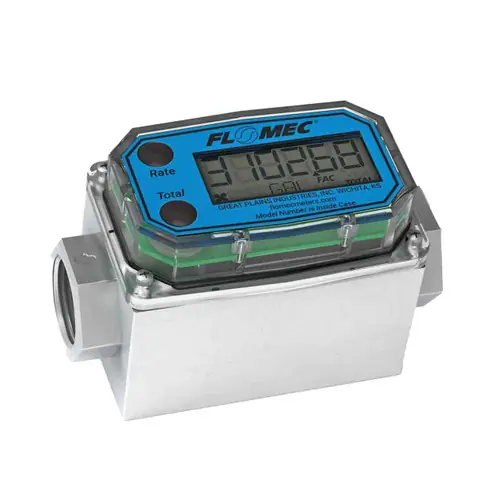 GPI G2A-07-N-Q 3/4 in. NPT Industrial Aluminum Turbine Flow Meter w/ Battery Powered Display