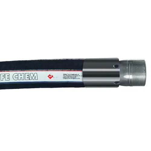 Tudertechnica Tufluor® Black PTFE Chem Full Conductive 3 in. Chemical Suction & Delivery Hose Assemblies 250 PSI w/ Stainless Steel Male NPT Ends