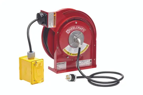 Reelcraft L 4545 123 7A 12/3 45 ft. Premium Duty Duplex Receptacel Power Cord Reel - Reel & Cord