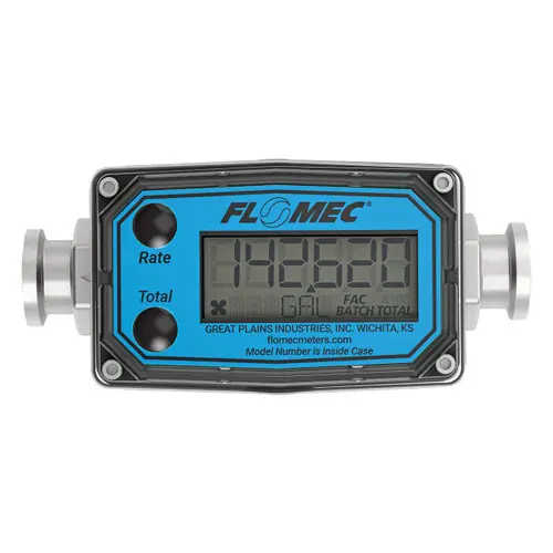 GPI G2S-05-TH 1/2 in. Industrial Stainless Steel Turbine Brew Meter w/ LCD Display and 3/4 in. Tri-Clamp Ends - Brewing Meter
