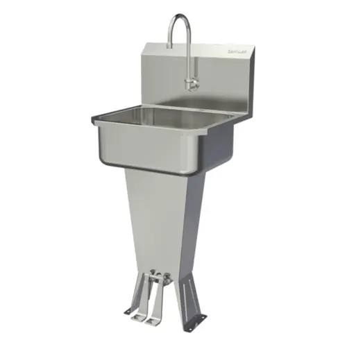 SANI-LAV 501L Hands-Free Floor Mount Stainless Steel Sink - Double Foot Pedal Valve, 2 GPM