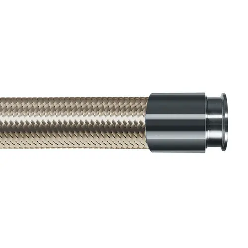 Resistoflex 1 in. Convoluted PTFE Stainless Steel Braid Chemical Hose Assembly w/ Stainless Steel Tri-Clamp Ends