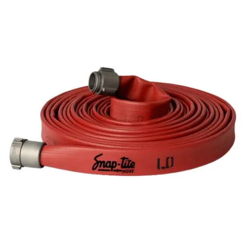 Snap-Tite LD LD15X50R15NBR 1 1/2 in. Lightweight Nitrile Rubber Fire Hose w/ NH Brass Rocker Lug Ends - 50 ft., Red