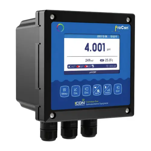 Icon D500 Series Single Channel Display & Controller, pH/ORP Input, 4-20mA + 3 Relay Output, 24VDC, Power Cord Included