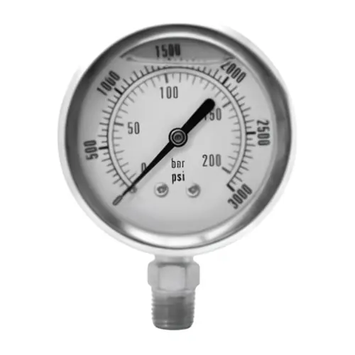 PCI PCLG-6000P Liquid Filled 2 1/2 in. Stainless Case x 1/4 in. NPT Bottom Mount Pressure Gauge, 0 - 6000 PSI