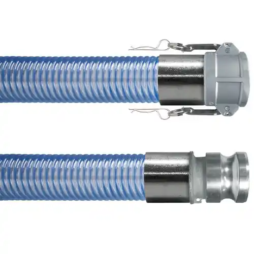 Kuriyama Tigerflex WT 3 in. Heavy-Duty PVC Food Grade Hose w/ Stainless Steel Female Coupler x Male Adapter Ends