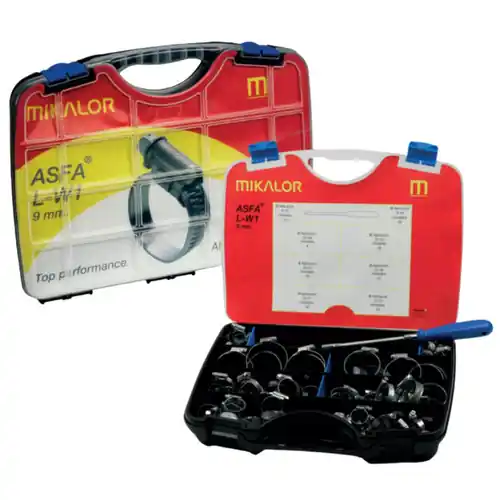 Mikalor Clamps LLC 03503211 8-60 mm Stainless Steel W2 AISI 430 ASFA-L 9 mm Hose Clamp Assortment Box - Box Qty 110