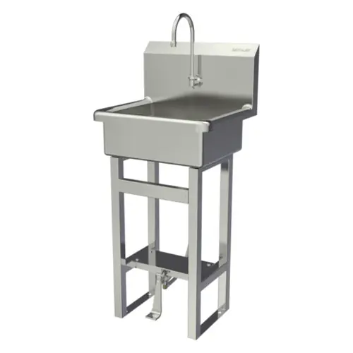 SANI-LAV 7251 Hands-Free Floor Mount Stainless Steel Sink - Single Foot Pedal Valve, 2.0 GPM