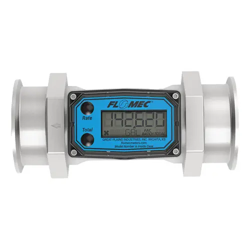 GPI G2S20TH9GMX 2 in. Industrial Stainless Steel Turbine Brew Meter w/ LCD Display and 2 1/2 in. Tri-Clamp Ends - Brewing Meter