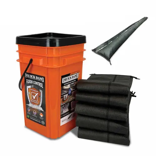 Quick Dam QDGG10-5 5-Piece Outdoor Water Activated Flood Barrier Grab and Go Bucket Kit - 10 ft. Flood Barriers